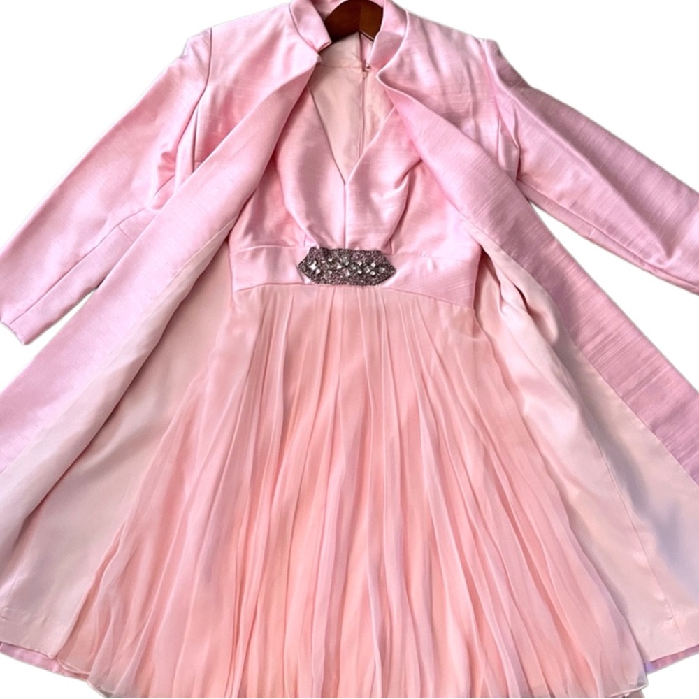 Vintage 50s Pink Chiffon Party Dress Set Union Made Jackie O Glam Size 4